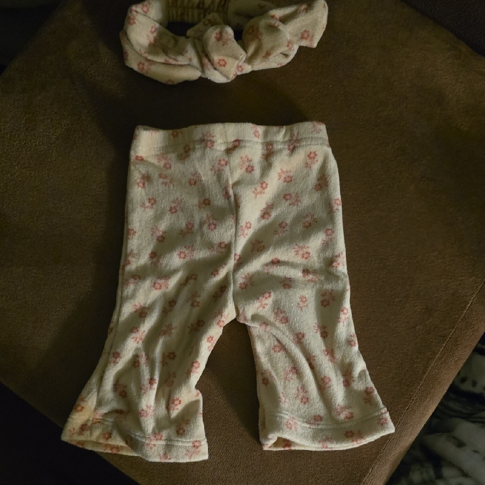 Tahari Pink Floral Kids Headband and Pants Set